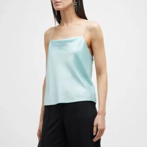 Alice + Olivia Harmon Drapey Satin Silk Slip Top Women S/P Aqua Chic Minimalist